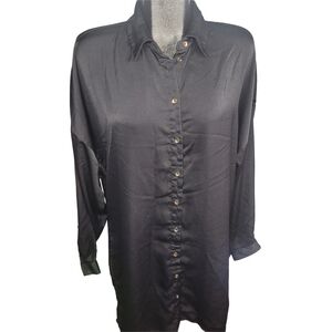 Devoted Black Button-Up Side Split High Low Long Casual Shirt L